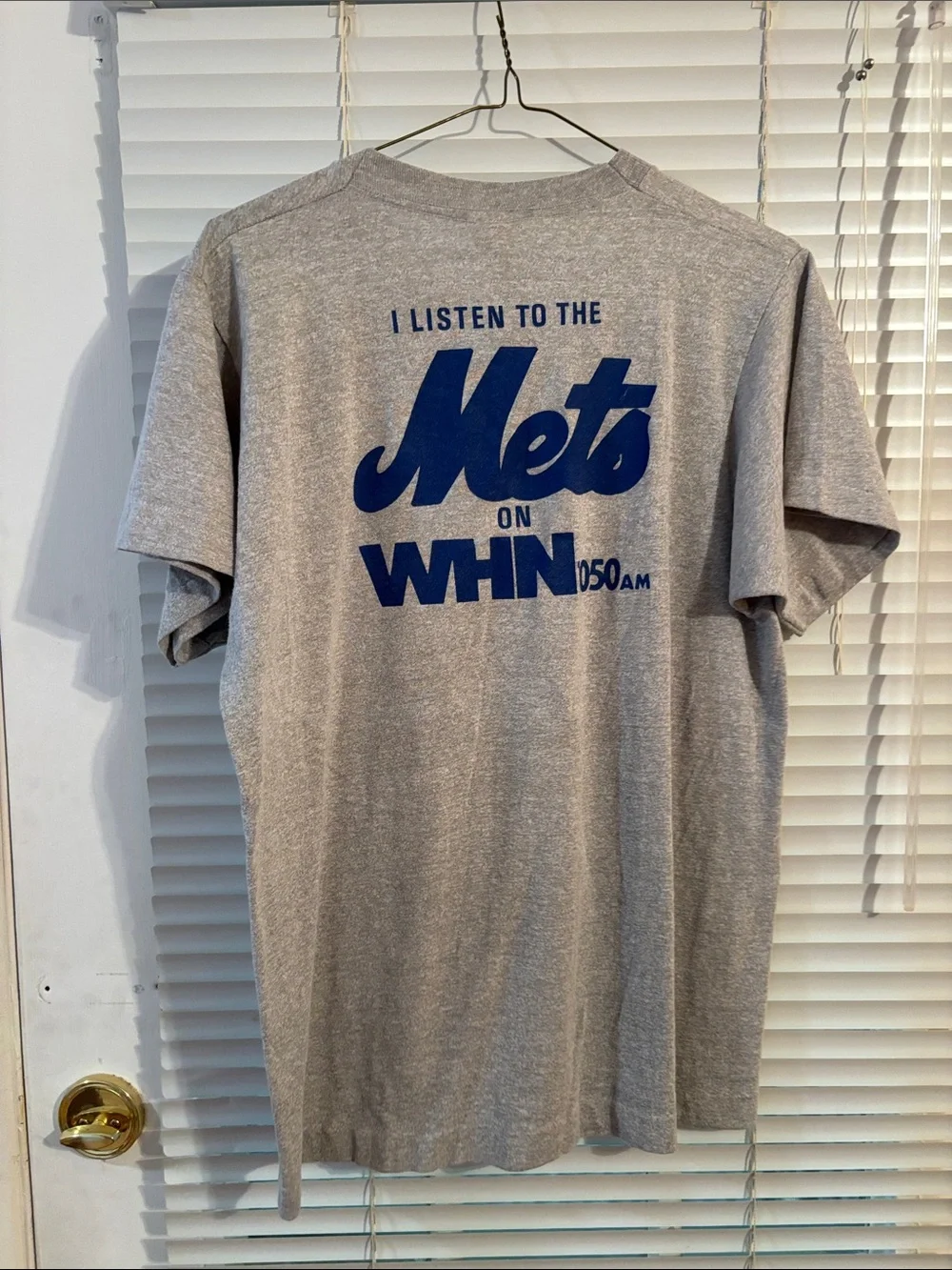 Vintage 1986 New York Mets World Series Champions WHN 1050 AM Gray T-Shirt